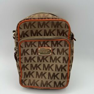 Michael Kors Tan and Brown Logo Messenger Bag